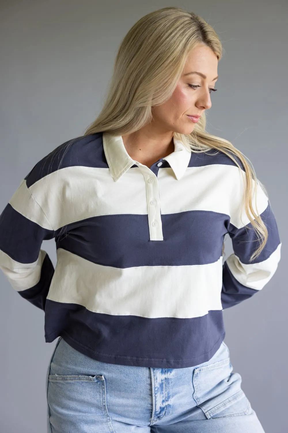 Thread & Supply Delta Stripe Shirt for Women in Navy Ivory | D3868COJTS-NAVYIVORY sold by Glik’s product image thumbnail 4