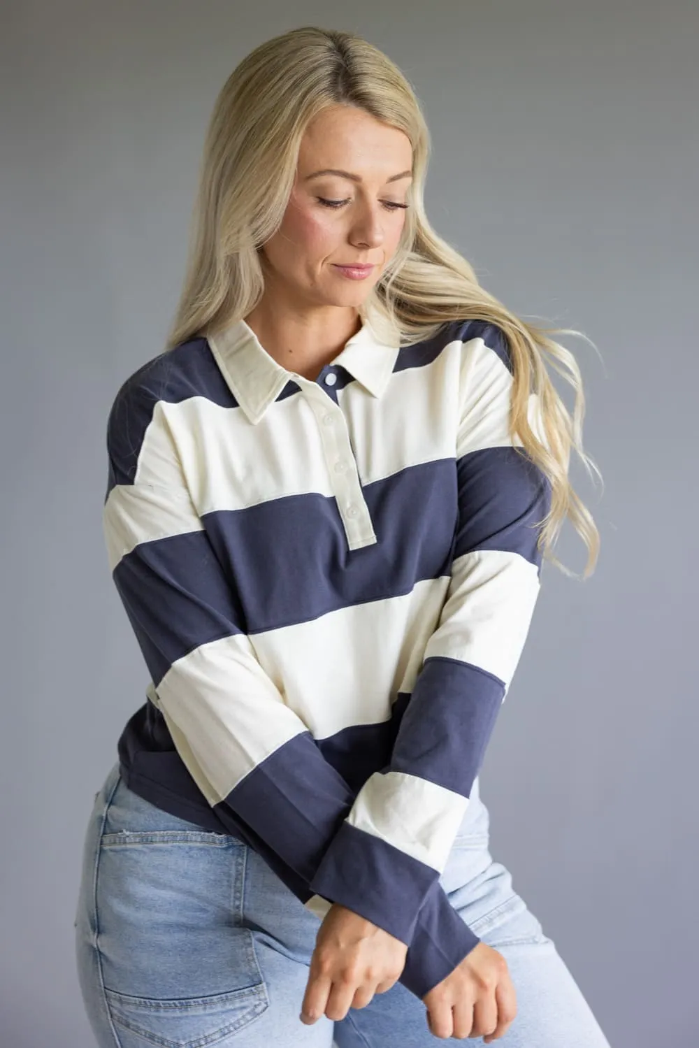 Thread & Supply Delta Stripe Shirt for Women in Navy Ivory | D3868COJTS-NAVYIVORY sold by Glik’s