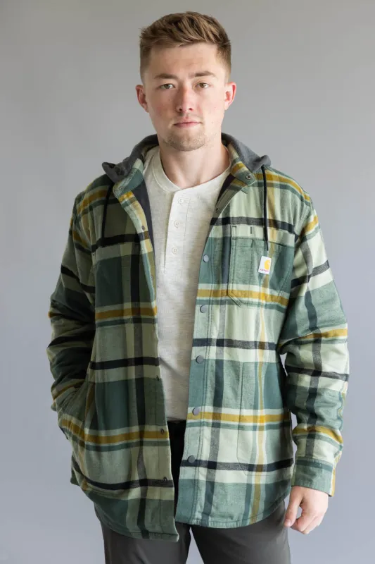 Carhartt Rugged Flex Relaxed Fit Fleece Lined Shirt Jacket for Men in Green Plaid | 107011-GI5 sold by Glik’s