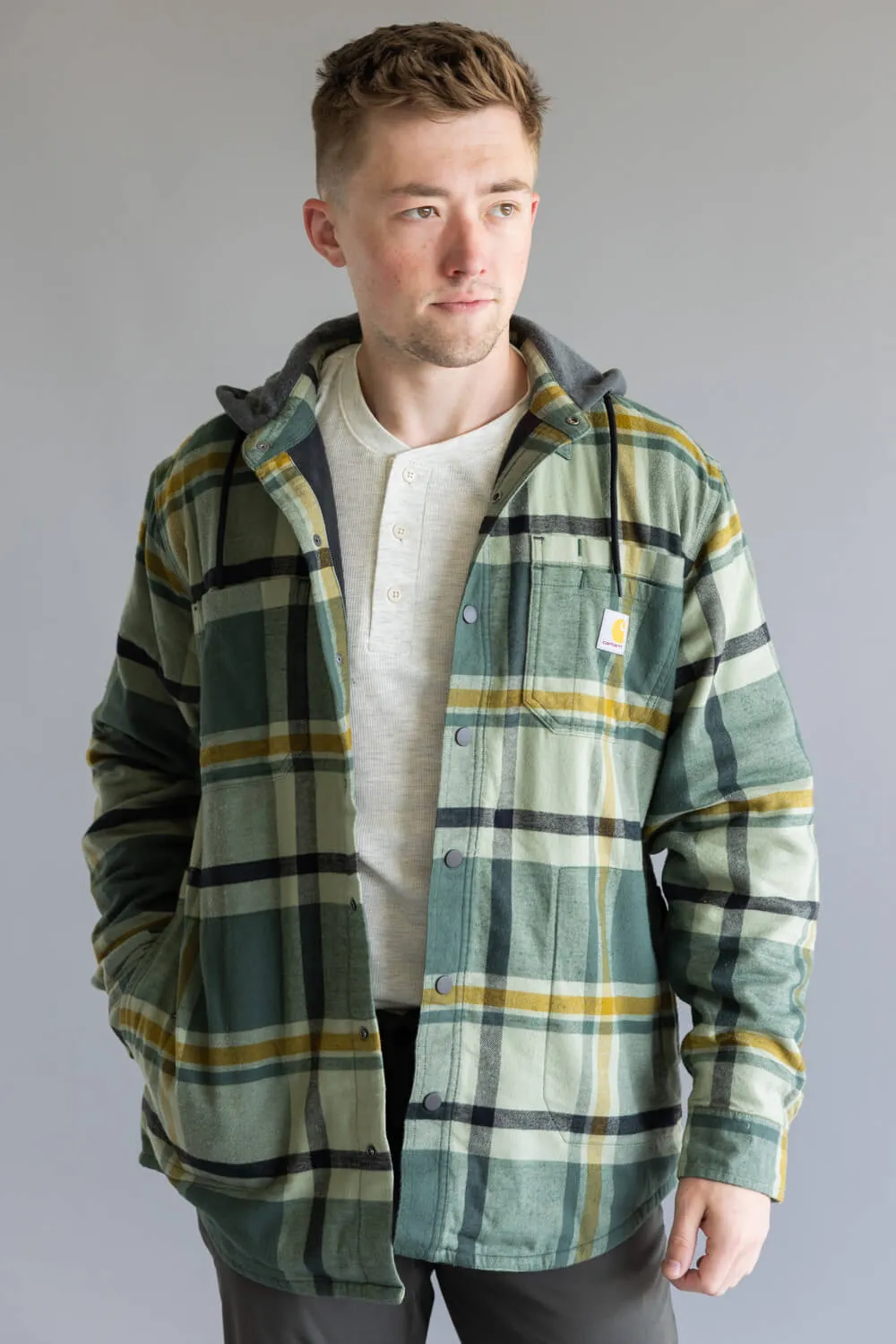 Carhartt Rugged Flex Relaxed Fit Fleece Lined Shirt Jacket for Men in Green Plaid | 107011-GI5 sold by Glik’s product image thumbnail 4