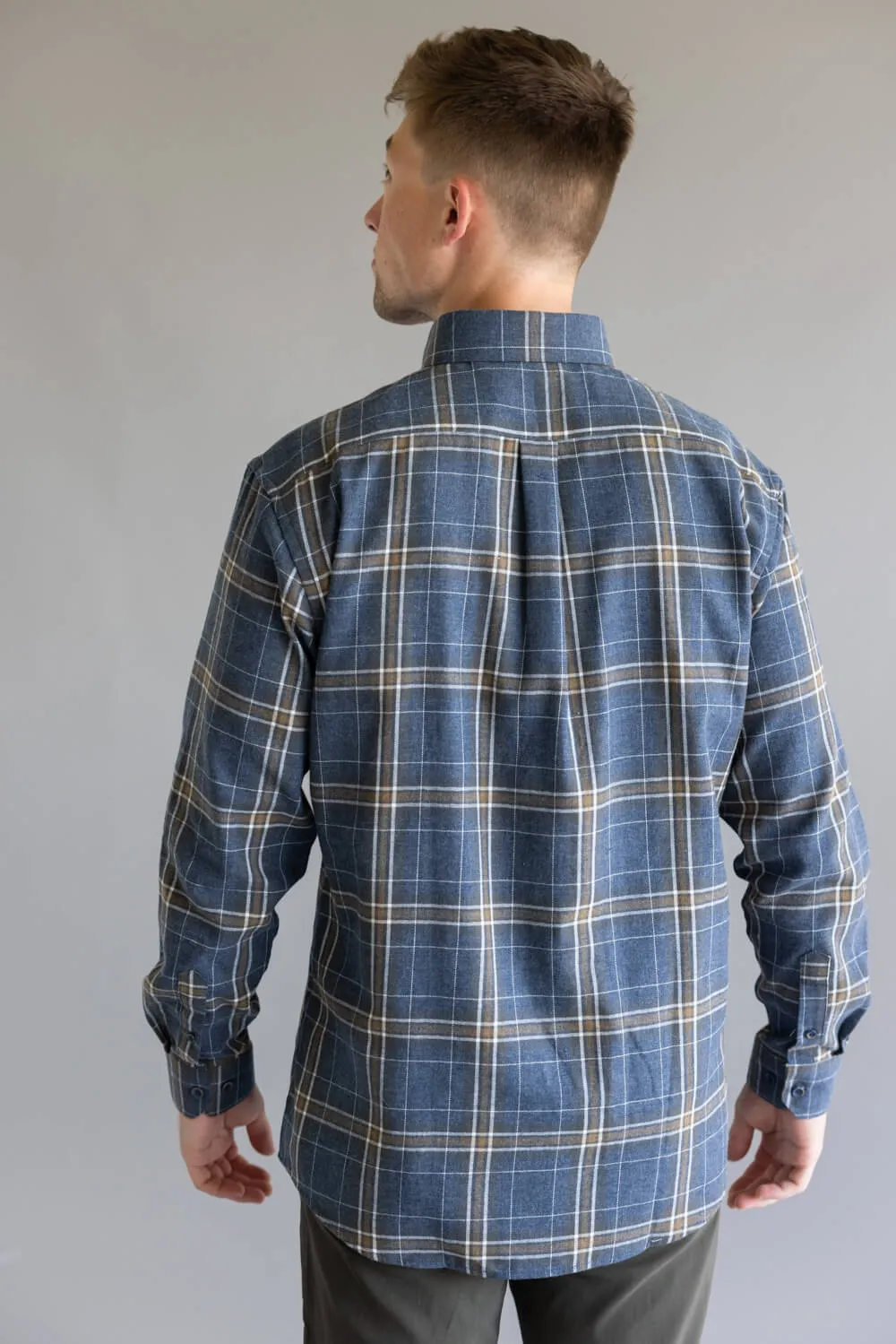 1897 Legends Flannel Shirt for Men in Indigo Plaid | FW10019GL-INDIGO TAN PLAID sold by Glik’s product image thumbnail 2