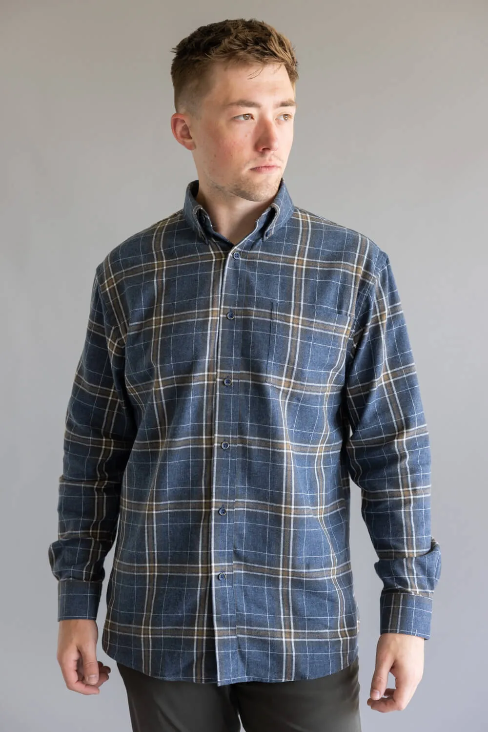 1897 Legends Flannel Shirt for Men in Indigo Plaid | FW10019GL-INDIGO TAN PLAID sold by Glik’s product image thumbnail 4