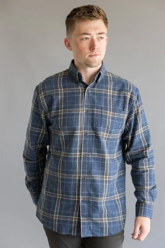 1897 Legends Flannel Shirt for Men in Indigo Plaid | FW10019GL-INDIGO TAN PLAID made by Glik’s