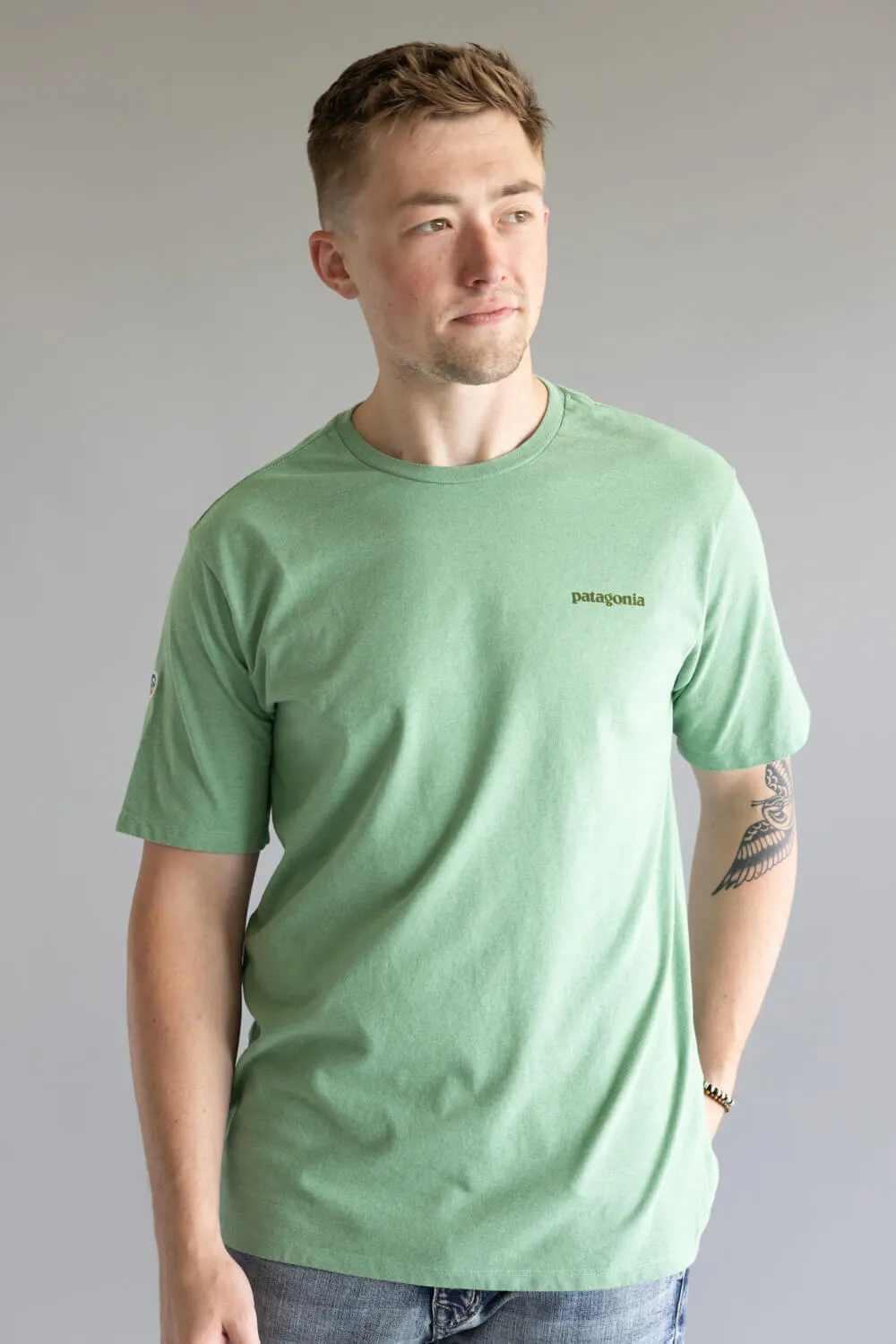 Patagonia Men’s Fitz Roy Icon Responsibili-Tee T-Shirt in Rinsed Green | 37838-ELGR GREEN sold by Glik’s