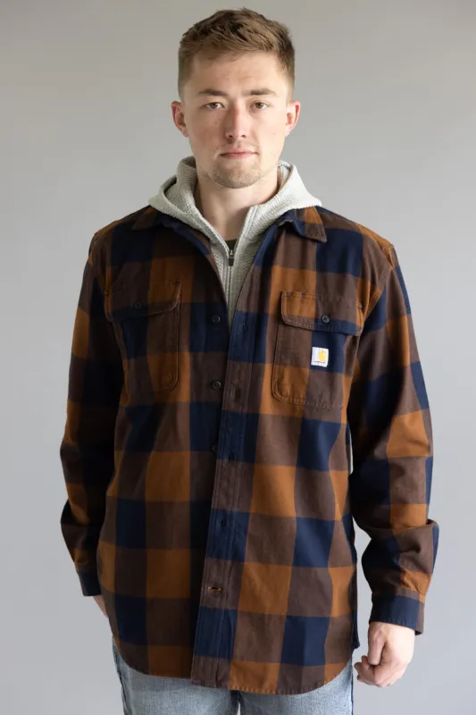 Carhartt Loose Fit Heavyweight Plaid Flannel for Men in Brown/Blue | 107013-RDK sold by Glik’s