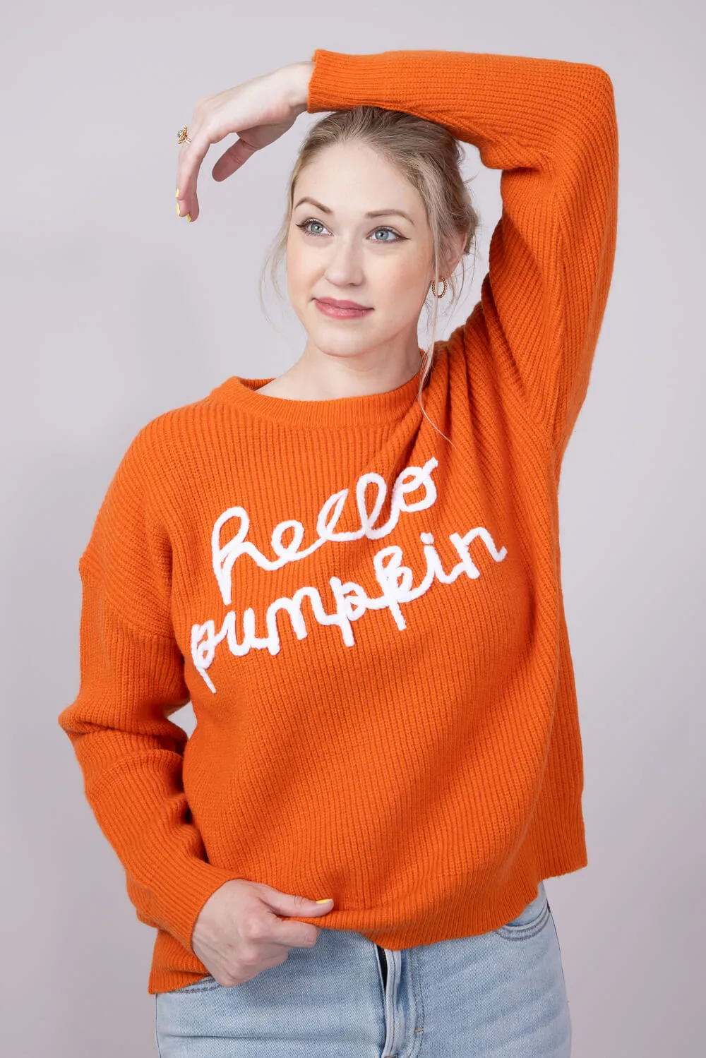 Hello Pumpkin Letter Sweater for Women in Burnt Orange | CL20615-BURNTORANGE sold by Glik’s product image thumbnail 2