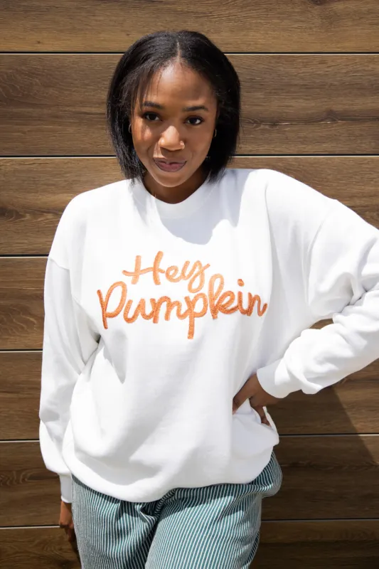 1897 Active Embroidered Hey Pumpkin Sweatshirt for Women in Ivory | GT758-IVORY sold by Glik’s