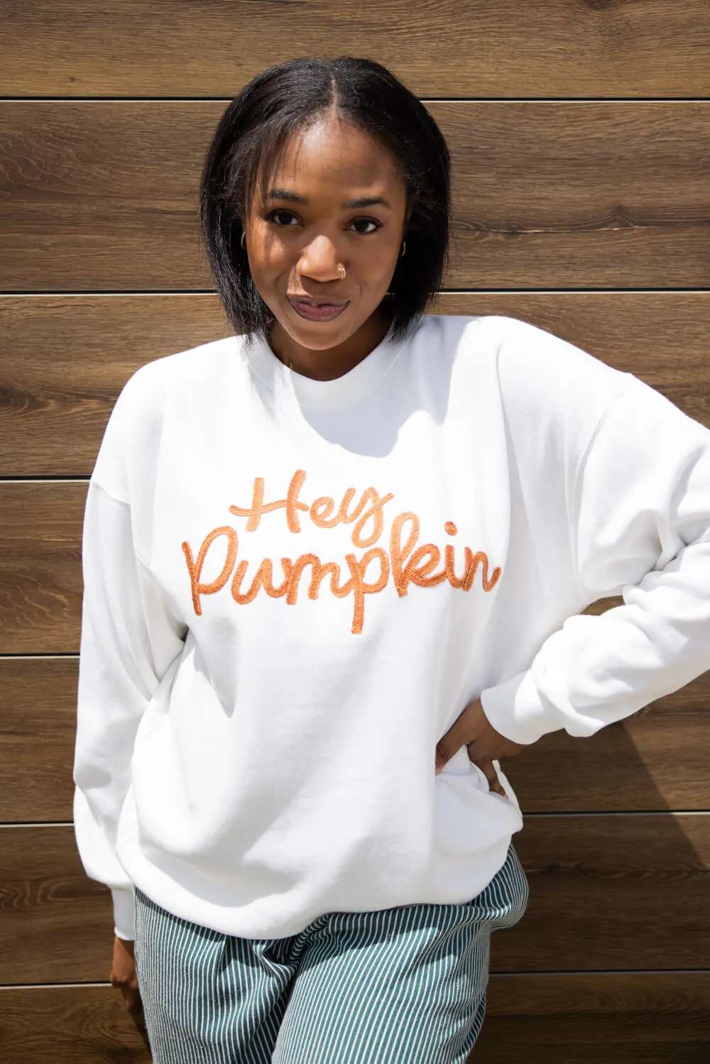 1897 Active Embroidered Hey Pumpkin Sweatshirt for Women in Ivory | GT758-IVORY sold by Glik’s