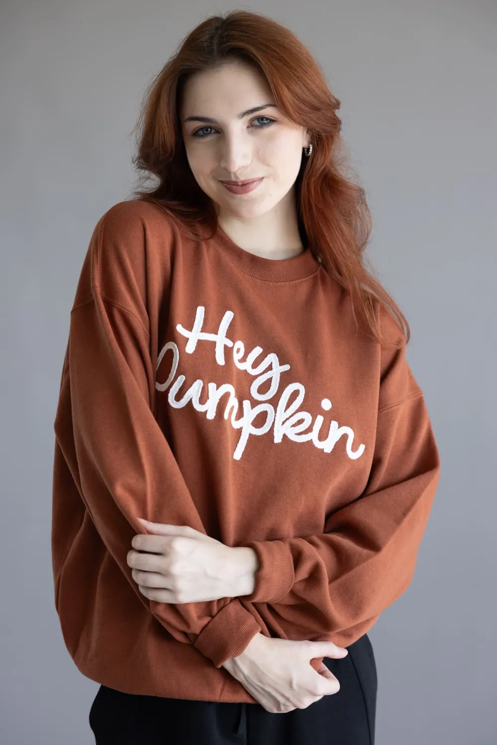 1897 Active Embroidered Hey Pumpkin Sweatshirt for Women in Rust | GT758-RUST sold by Glik’s product image thumbnail 2