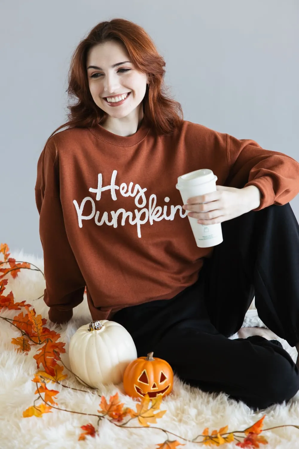 1897 Active Embroidered Hey Pumpkin Sweatshirt for Women in Rust | GT758-RUST sold by Glik’s