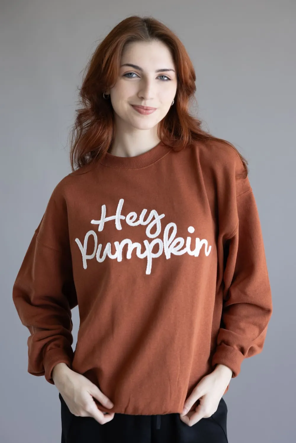 1897 Active Embroidered Hey Pumpkin Sweatshirt for Women in Rust | GT758-RUST sold by Glik’s product image thumbnail 3