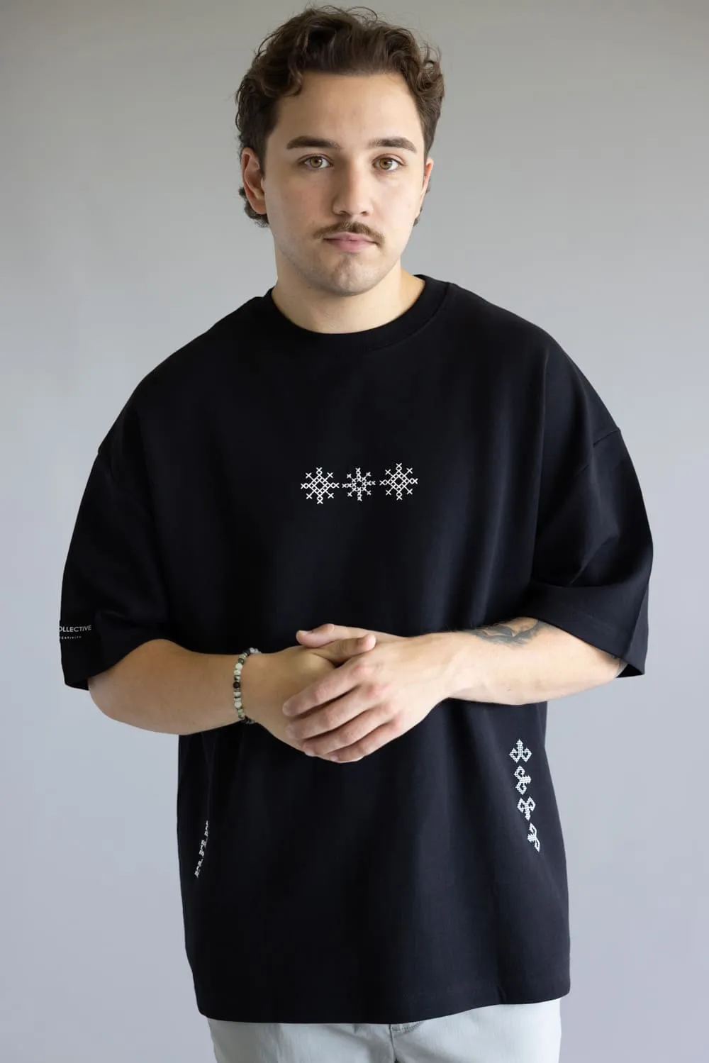 Denim & Flower White Geo Embroidered T-Shirt for Men in Black | CKTS-C492 sold by Glik’s product image thumbnail 5