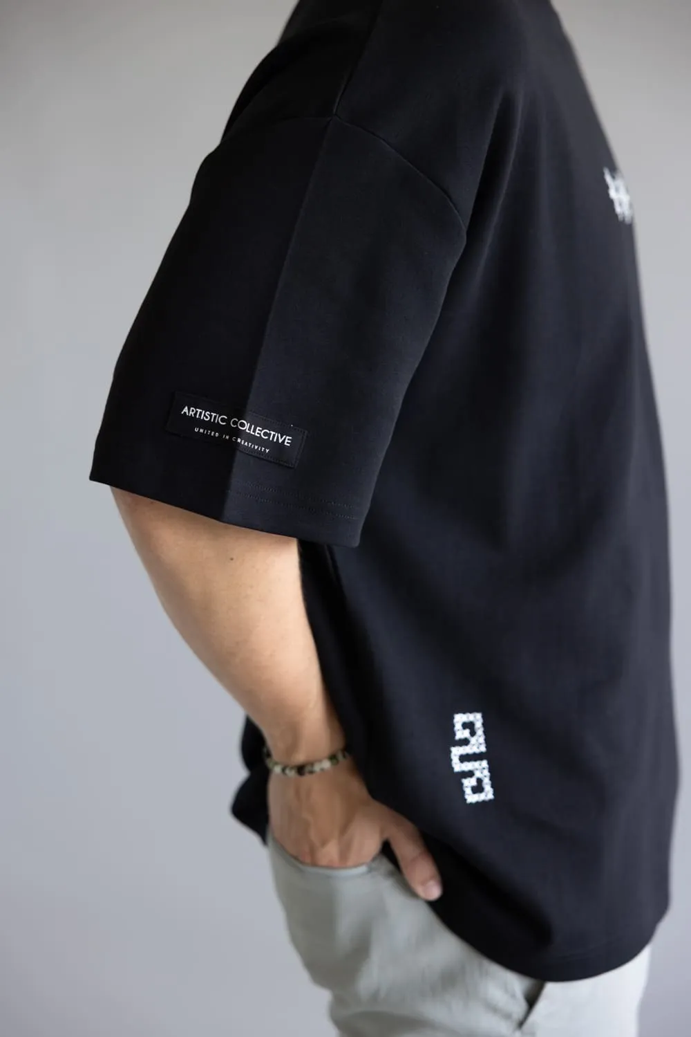Denim & Flower White Geo Embroidered T-Shirt for Men in Black | CKTS-C492 sold by Glik’s product image thumbnail 4