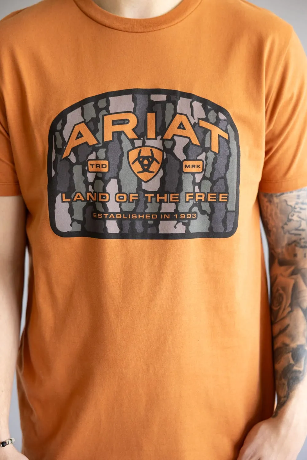 Ariat Underlands Camo Badge T-Shirt for Men in Orange | 10062417-ADOBE sold by Glik’s product image thumbnail 3