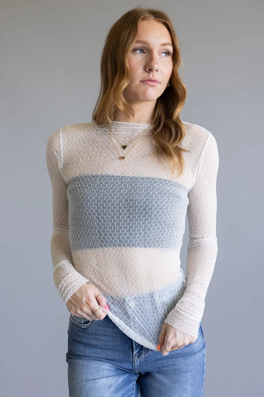 Free People Intimately Minding My Own Business Sheer Layering Top for Women in Ivory | OB2249049-1103-TEA sold by Glik’s product image thumbnail 3