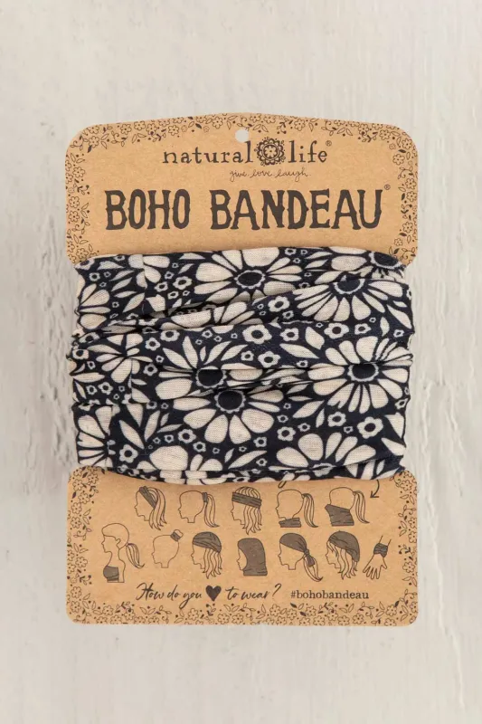 Natural Life Full Boho Bandeau Headband in Black/White Daisies | BBW000142 sold by Glik’s