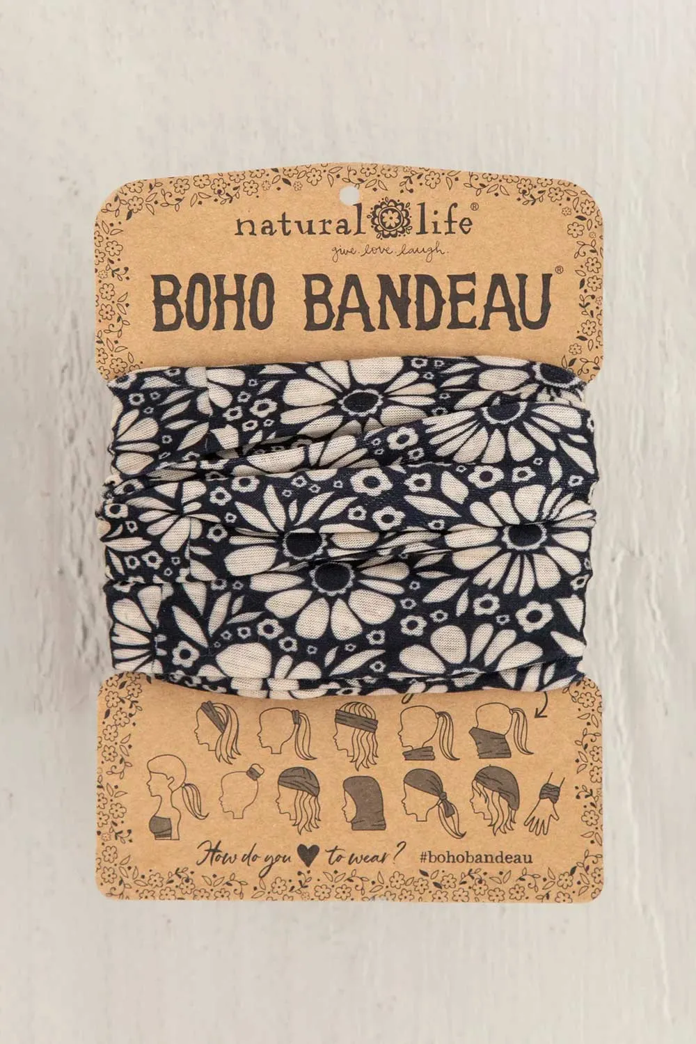 Natural Life Full Boho Bandeau Headband in Black/White Daisies | BBW000142 sold by Glik’s