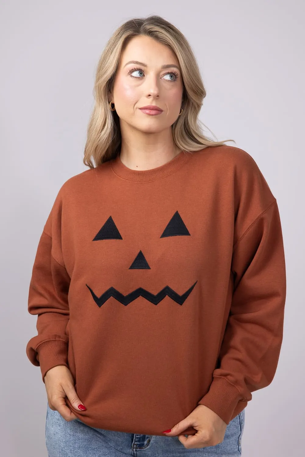 1897 Active Embroidered Pumpkin Face Sweatshirt for Women in Rust | GT892-RUST sold by Glik’s product image thumbnail 5