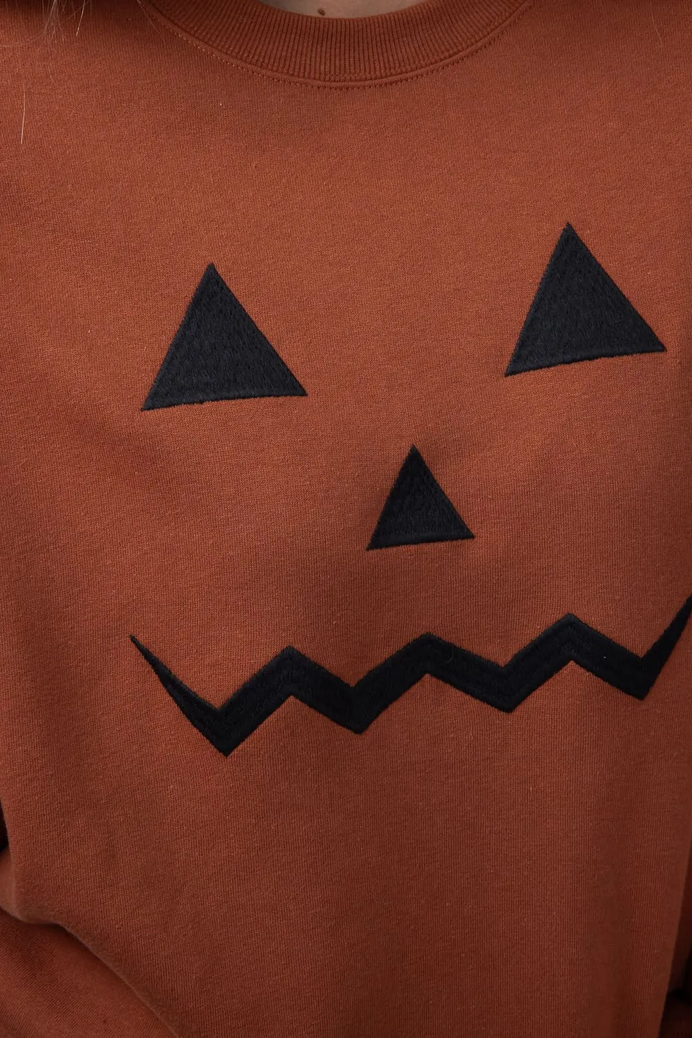 1897 Active Embroidered Pumpkin Face Sweatshirt for Women in Rust | GT892-RUST sold by Glik’s product image thumbnail 4