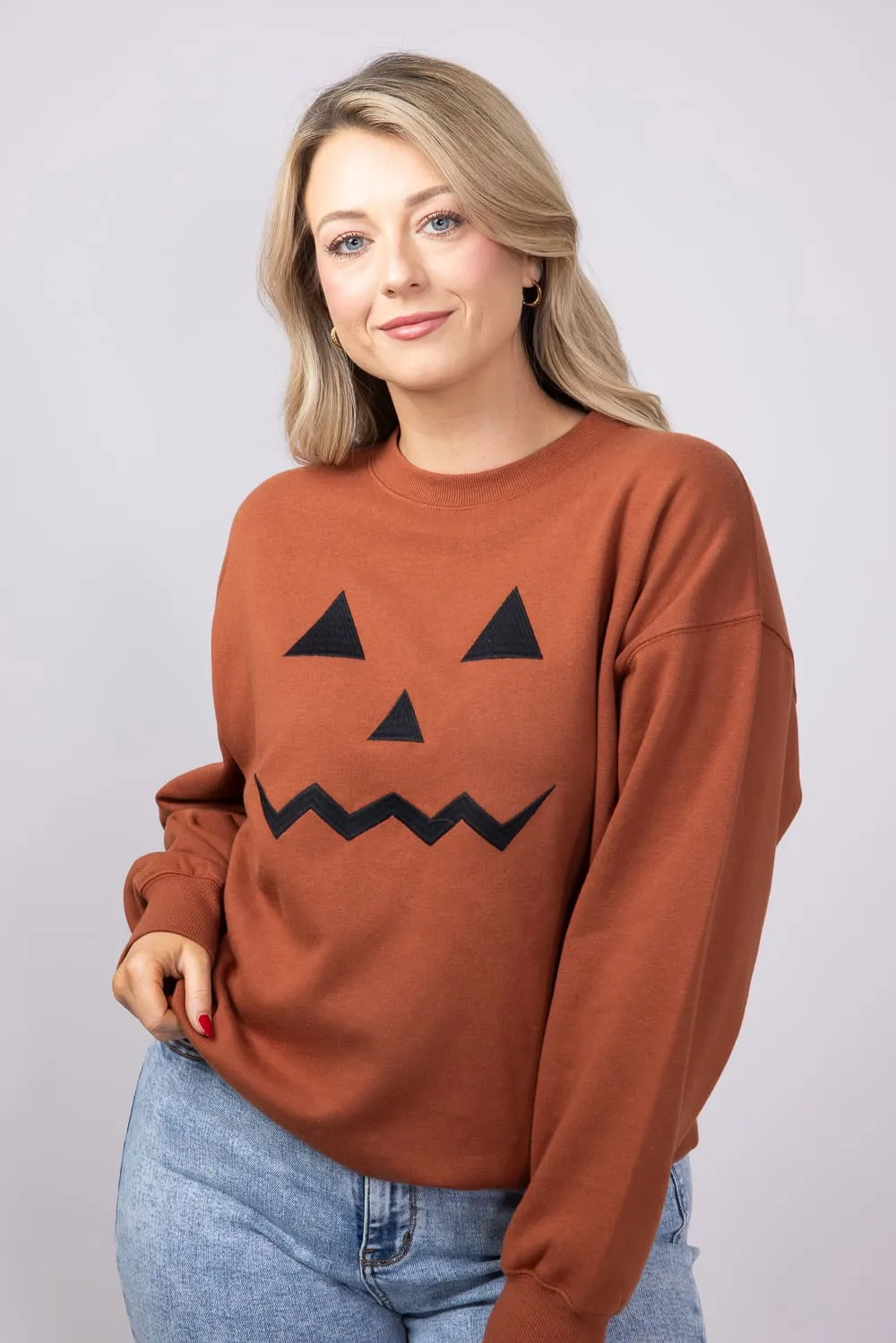 1897 Active Embroidered Pumpkin Face Sweatshirt for Women in Rust | GT892-RUST sold by Glik’s product image thumbnail 2