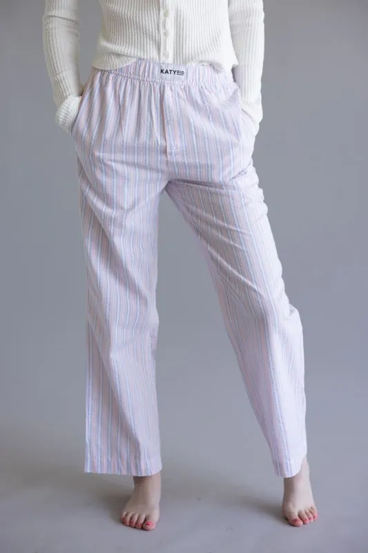 Long Stripe Boxer Pants for Women in Light Pink/Blue | KDC-BXRPNT-02-LPK-LBL sold by Glik’s