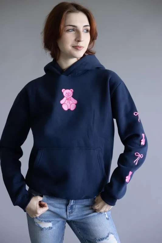 Simply Southern Embroidered Dilara Bear Hoodie for Women in Navy Blue | PP-0225-HD-DILARA-BEAR sold by Glik’s