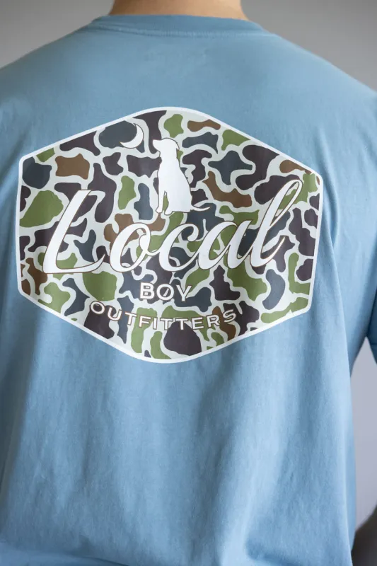 Local Boy Local Flage Badge T-Shirt for Men in Slate Blue | L1000098-SLATE sold by Glik’s