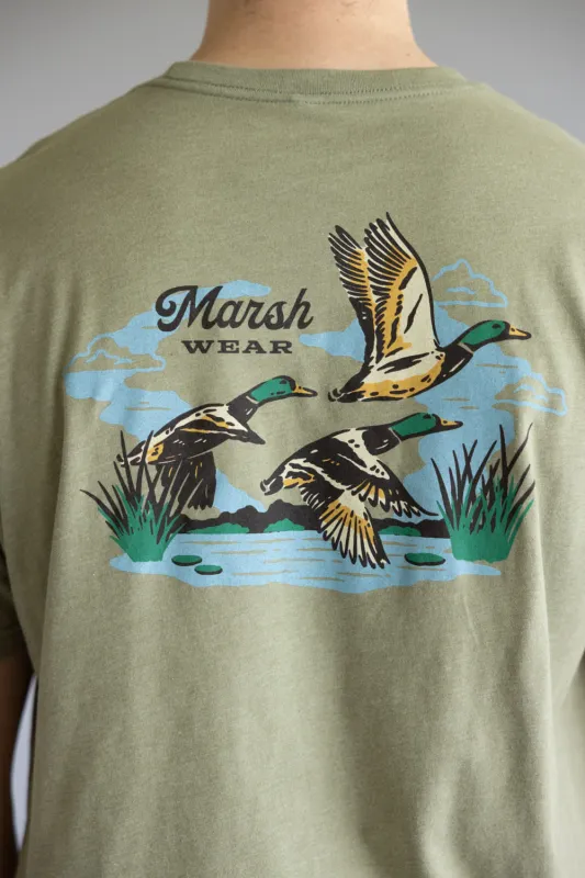 Marsh Wear Paddling Duck T-Shirt for Men in Green Heather | MWT3082-FSLH sold by Glik’s
