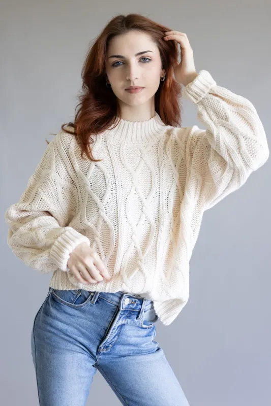 Elan Cable Knit Sweater for Women in Off White | SW11306-WHT sold by Glik’s