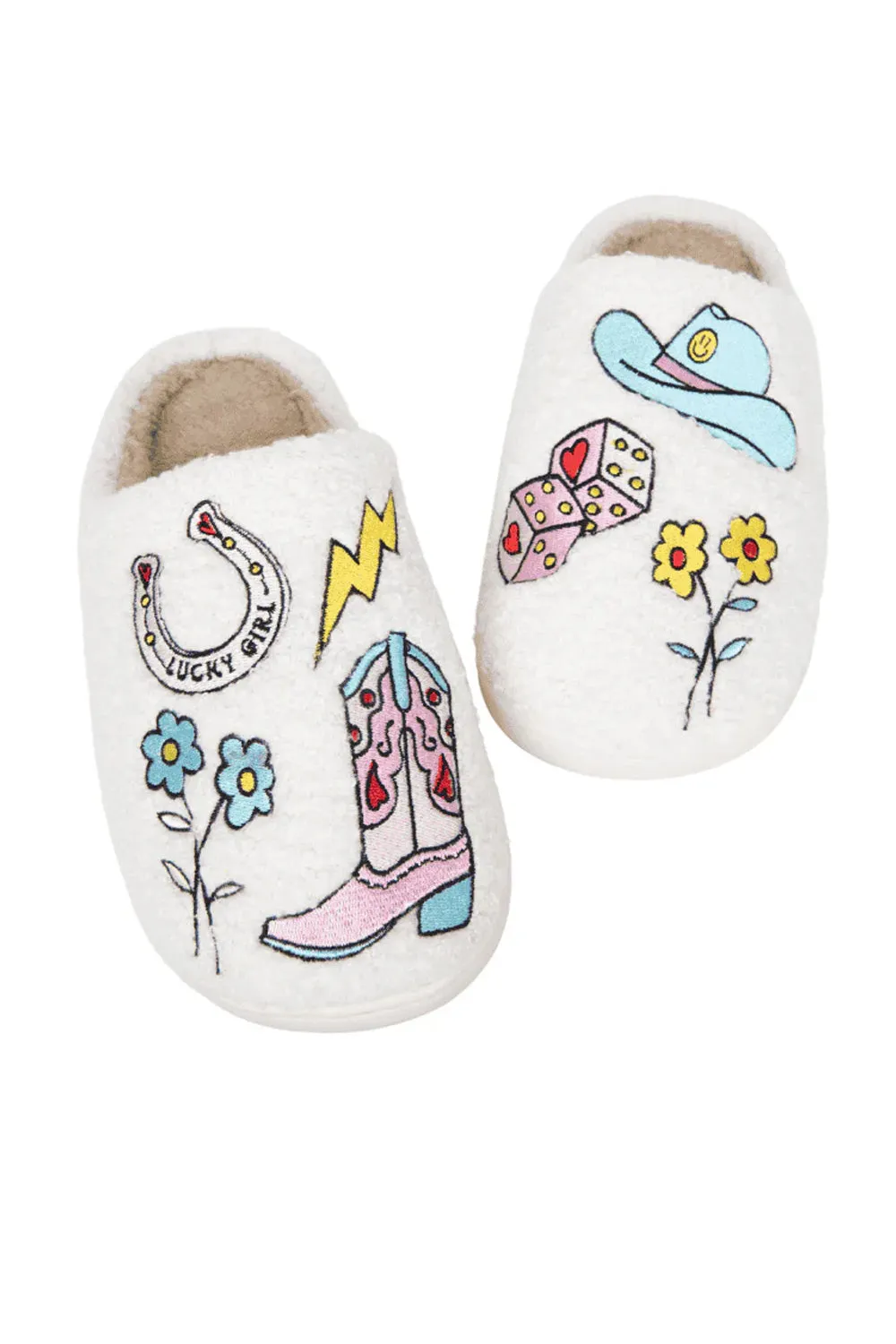 Cowgirl Patch Slippers for Women in White | KDC-SLPR-164-WHT sold by Glik’s product image thumbnail 2