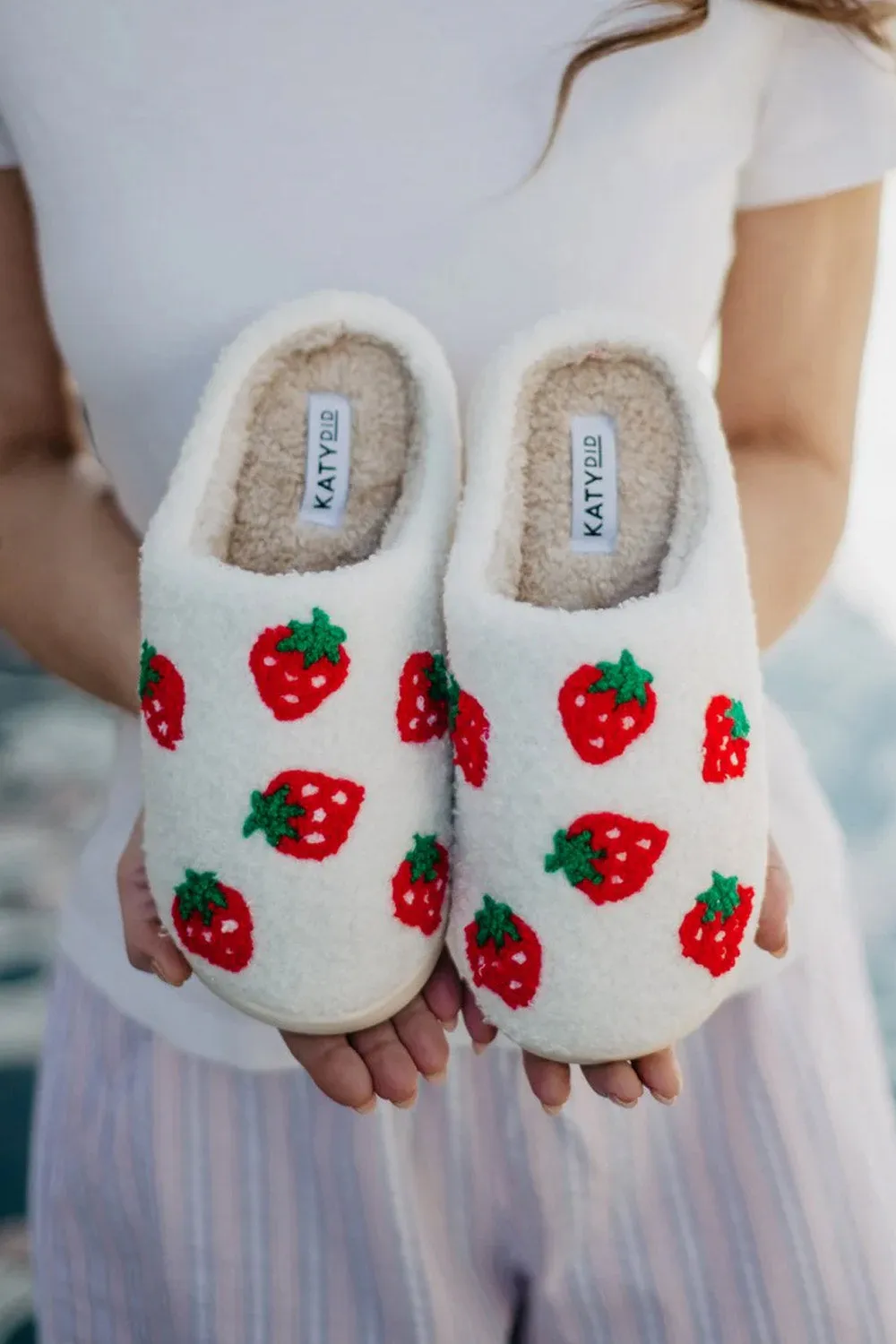 Strawberry Slippers for Women in White | KDC-SLPR-106-WHT sold by Glik’s