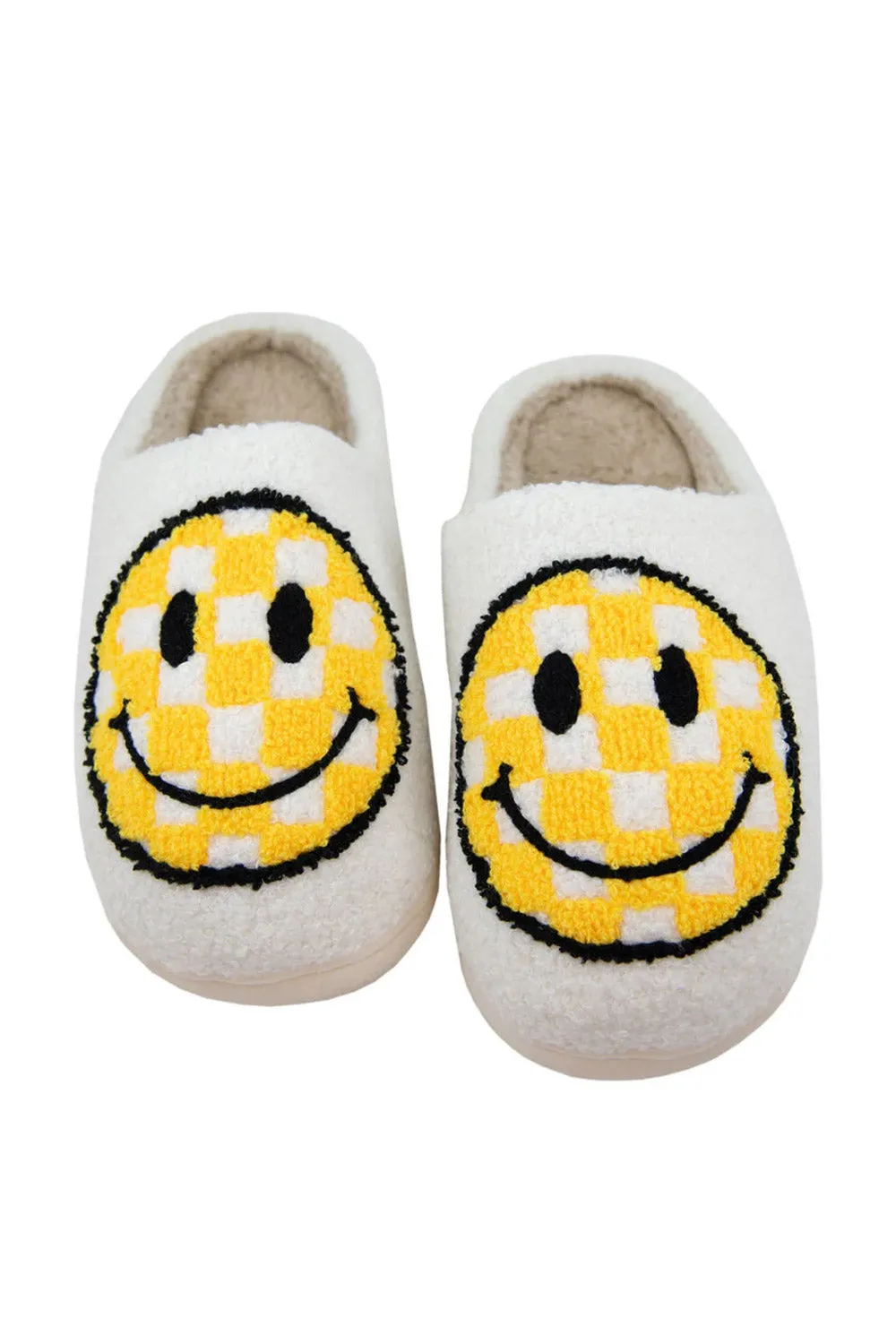 Yellow Checkerboard Smiley Face Slippers for Women in White | KDC-SLPR-135-WHT sold by Glik’s product image thumbnail 2