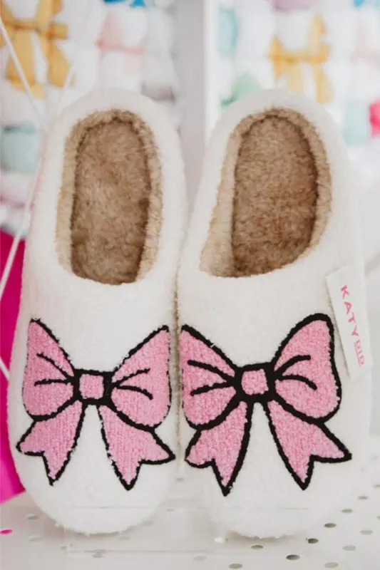 Pink Bow Slippers for Women in White | KDC-SLPR-149-WHT sold by Glik’s