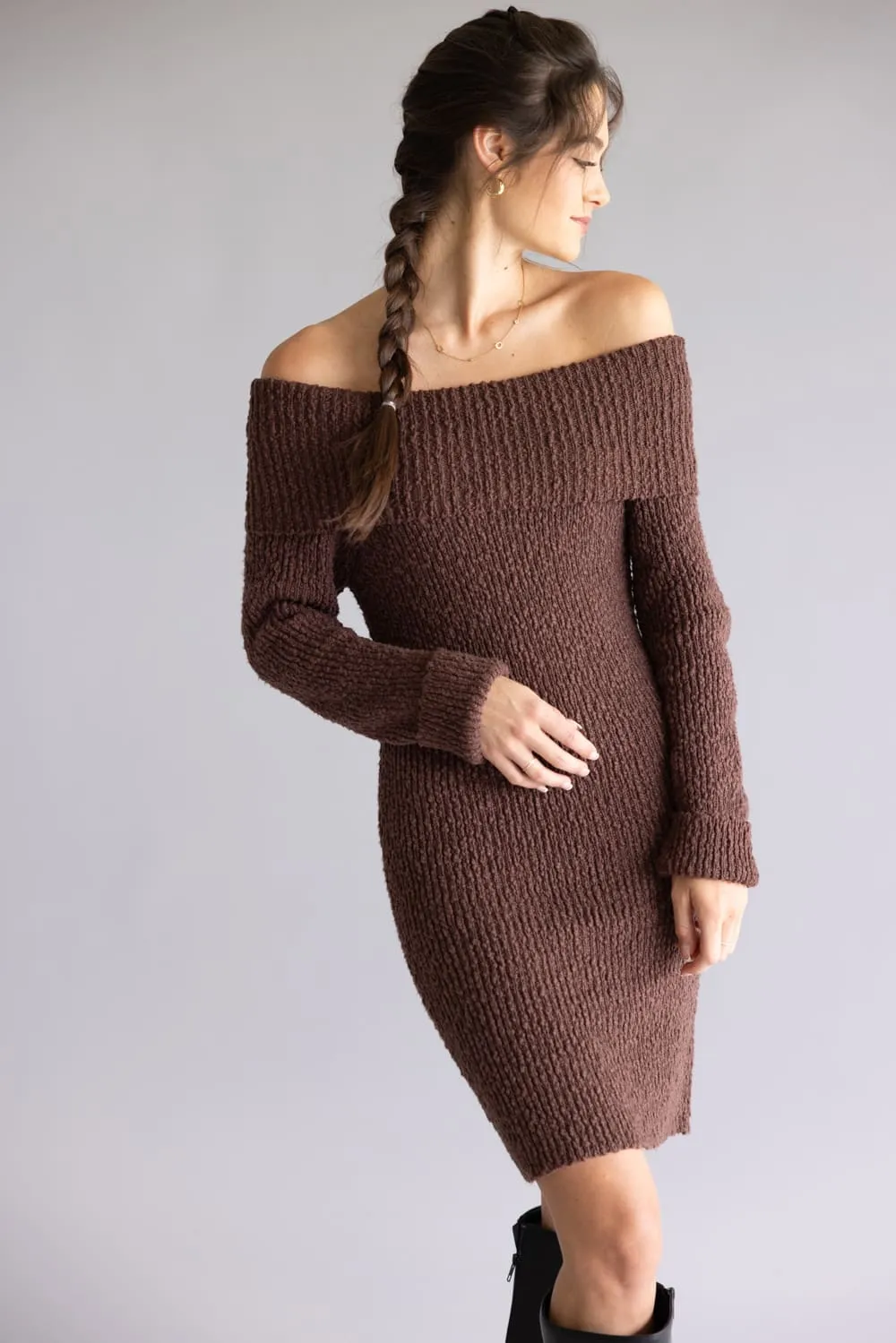 Illa Illa Off The Shoulder Knit Sweater Dress for Women in Brown | IM8665-BROWN sold by Glik’s product image thumbnail 5