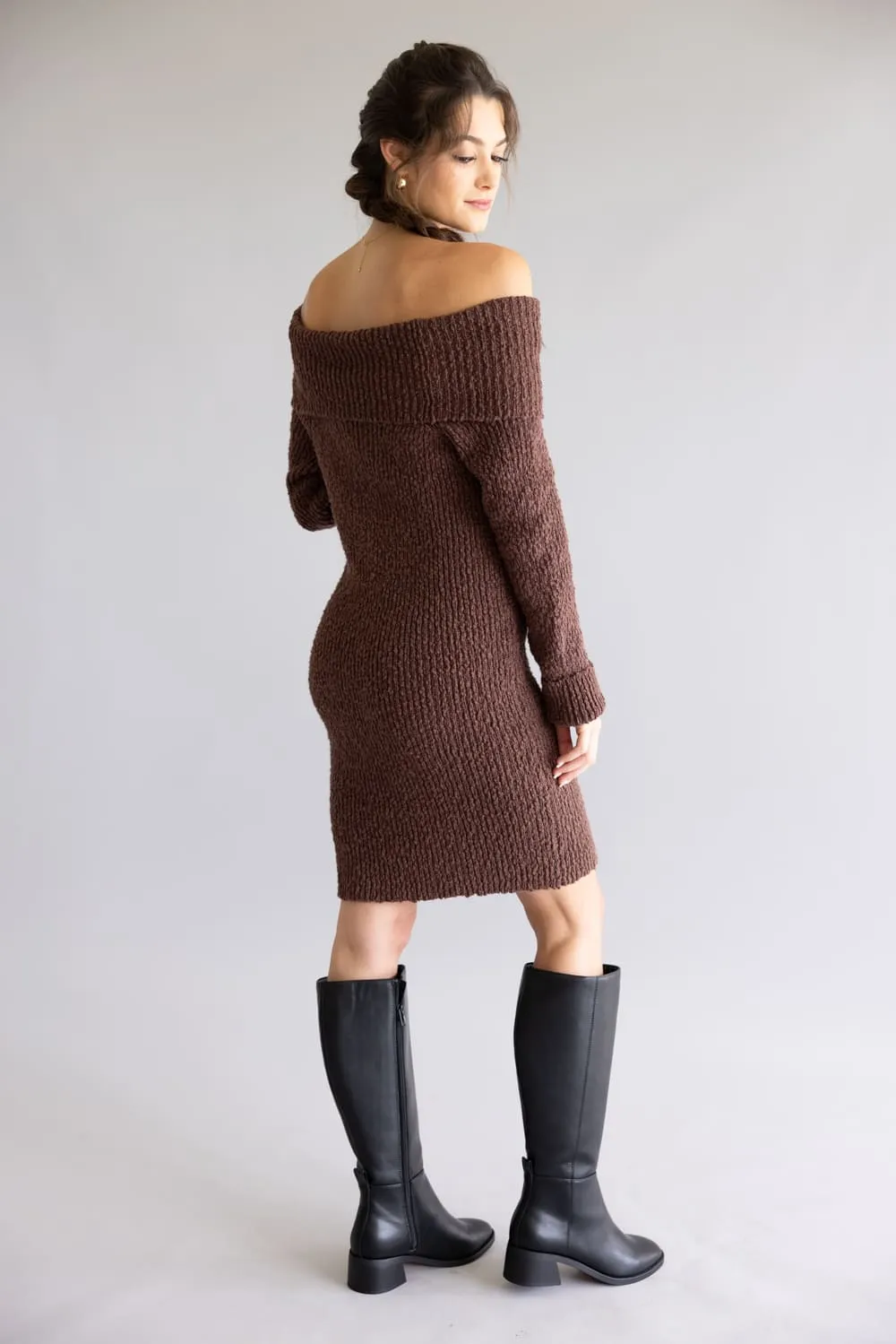 Illa Illa Off The Shoulder Knit Sweater Dress for Women in Brown | IM8665-BROWN sold by Glik’s product image thumbnail 2