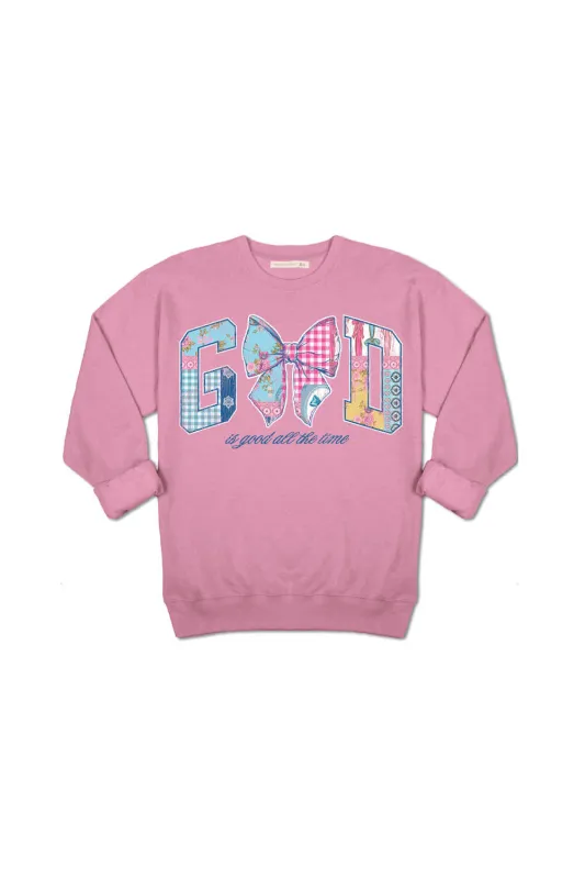 Simply Southern Youth God Crewneck for Girls in Pink | YTH-CREW-GOD-BBLGUM sold by Glik’s