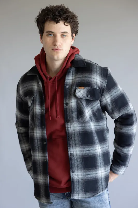 Sherpa Lined Shirt Jacket for Men in Black | MTJ05669F5-BLK sold by Glik’s