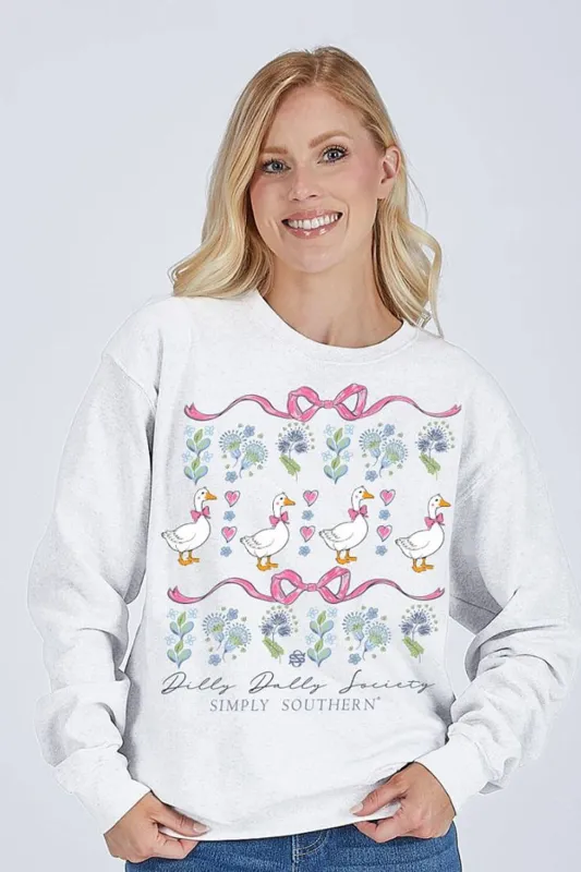 Simply Southern Dilly Dally Goose Crewneck for Women in White | CREW-DILLY-WHITE sold by Glik’s