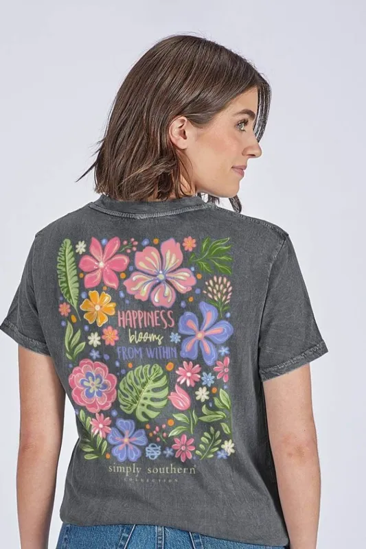 Simply Southern Happiness Blooms T-Shirt for Women in Coal | SS-HAPPY-WSHCOAL sold by Glik’s