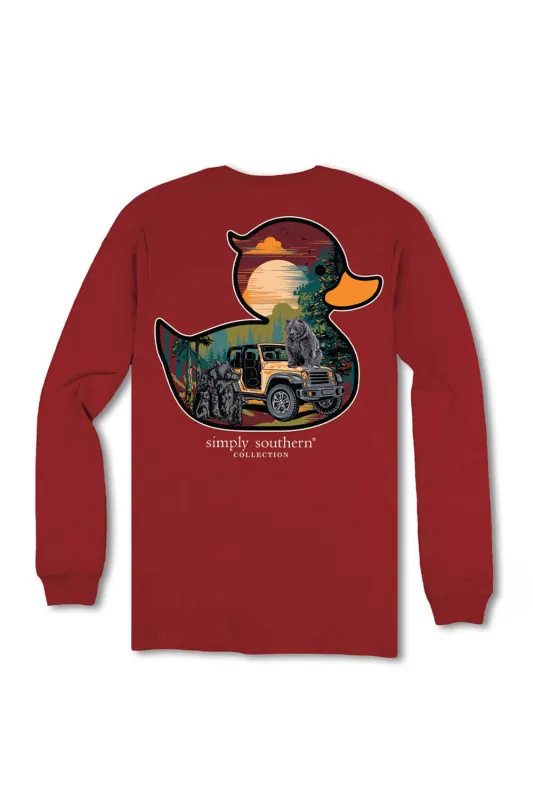 Simply Southern Plus Size Duck Bear Long Sleeve T-Shirt for Women in Carmine | EXT-LS-DUCKBEARS-CARMINE sold by Glik’s