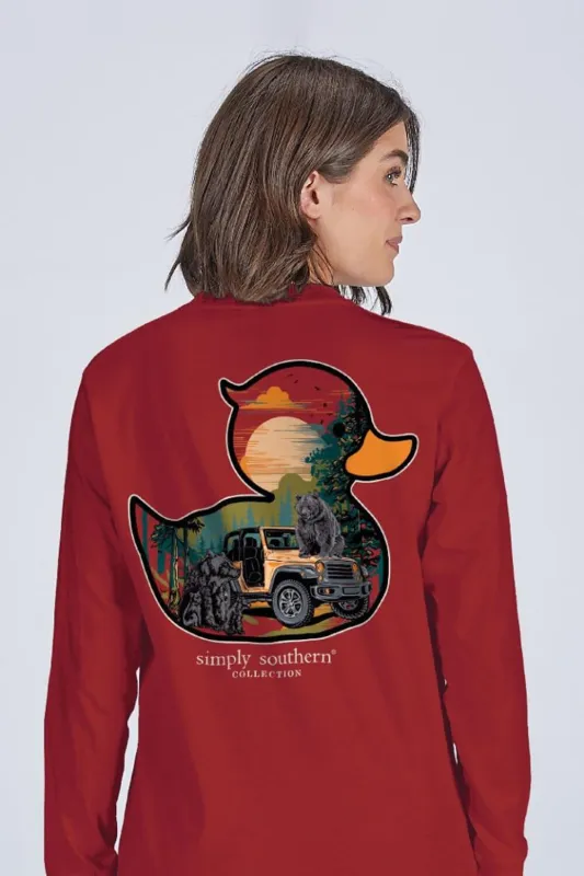Simply Southern Duck Bear Long Sleeve T-Shirt for Women in Carmine | LS-DUCKBEARS-CARMINE sold by Glik’s
