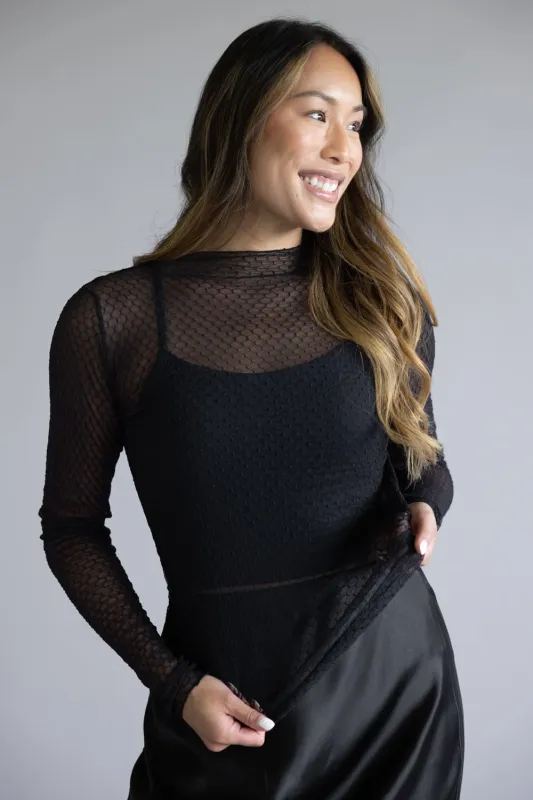 Free People Intimately Minding My Own Business Sheer Layering Top for Women in Black | OB2249049-0010-BLACK sold by Glik’s