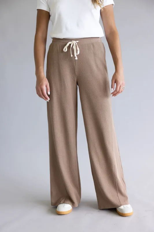 Drawstring Waffle Knit Lounge Pants for Women in Mocha | HF25F174-MOCHA sold by Glik’s