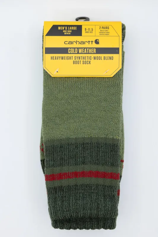Carhartt Heavyweight Synthetic-Wool Blend 2 Pack Boot Socks for Men in Burnt Olive | SB7742-MBUROLV sold by Glik’s