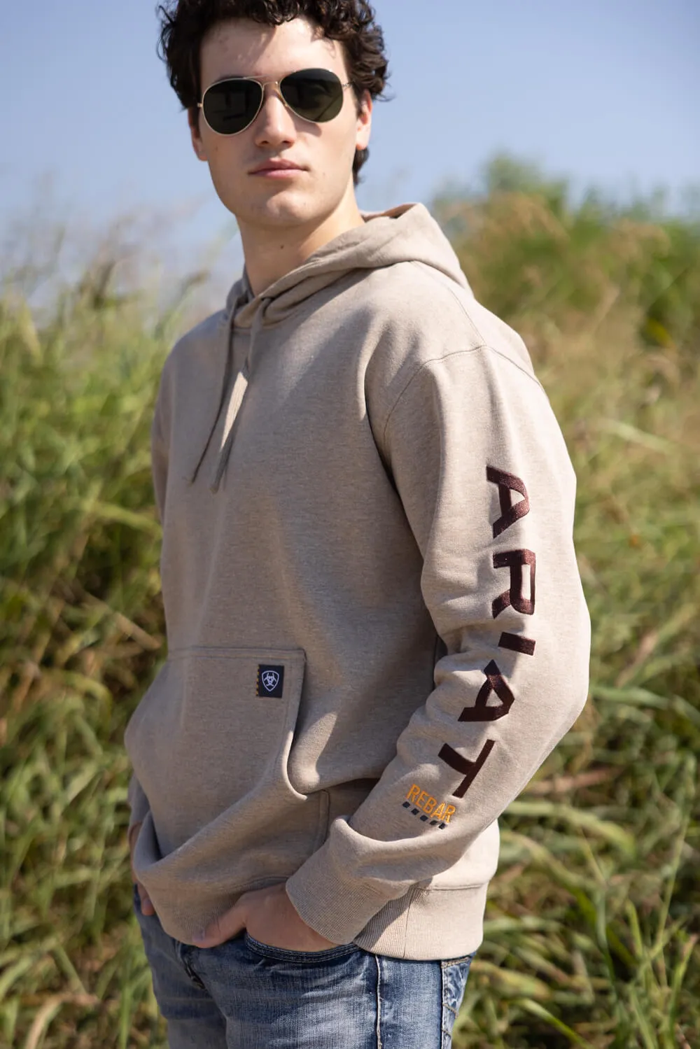 Ariat Rebar Graphic Hoodie for Men in Oatmeal Heather | 10062529-OATMEAL sold by Glik’s