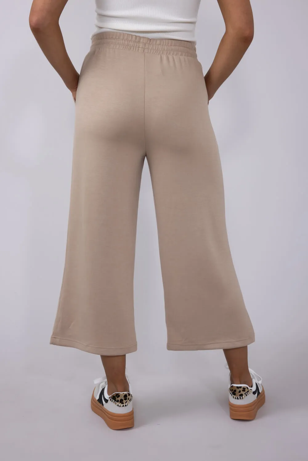 Love Tree Super Soft Cropped Wide Leg Lounge Pants for Women in Taupe | 6990PN-TAUPE sold by Glik’s product image thumbnail 3