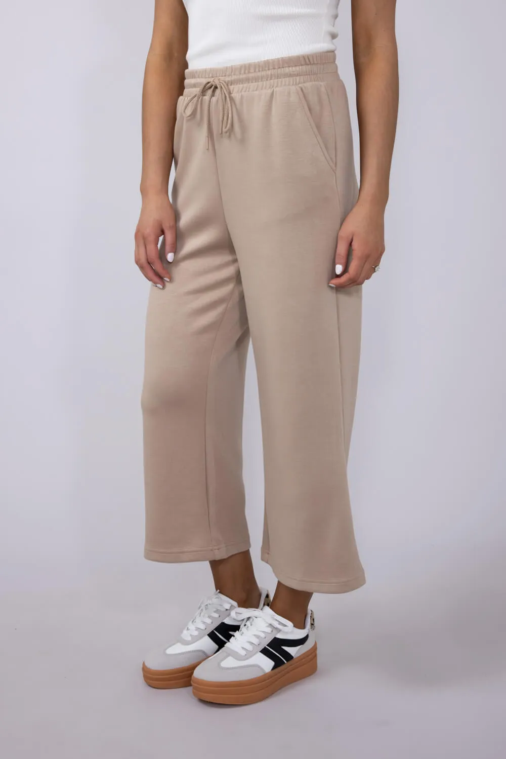 Love Tree Super Soft Cropped Wide Leg Lounge Pants for Women in Taupe | 6990PN-TAUPE sold by Glik’s product image thumbnail 2