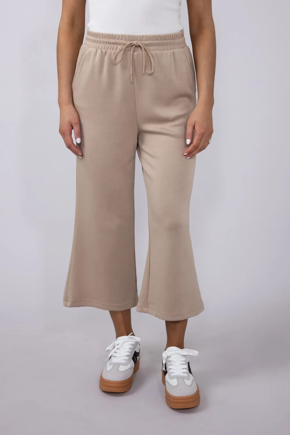 Love Tree Super Soft Cropped Wide Leg Lounge Pants for Women in Taupe | 6990PN-TAUPE sold by Glik’s