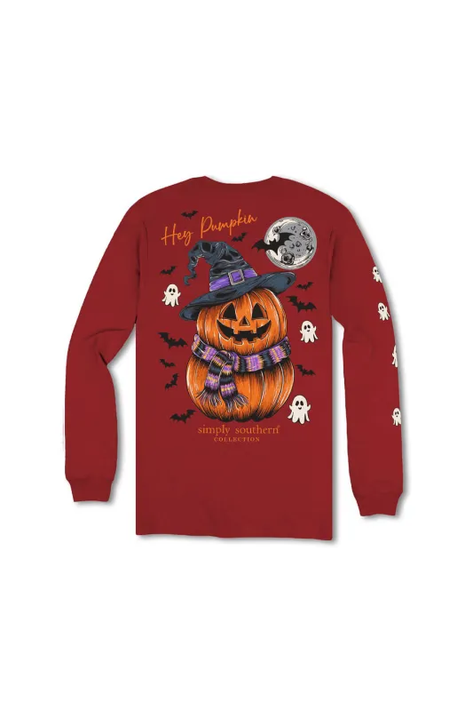 Simply Southern Youth Pumpkin Witch Hat Long Sleeve T-Shirt for Girls in Red | YTH-LS-PMPKN-CARMINE sold by Glik’s