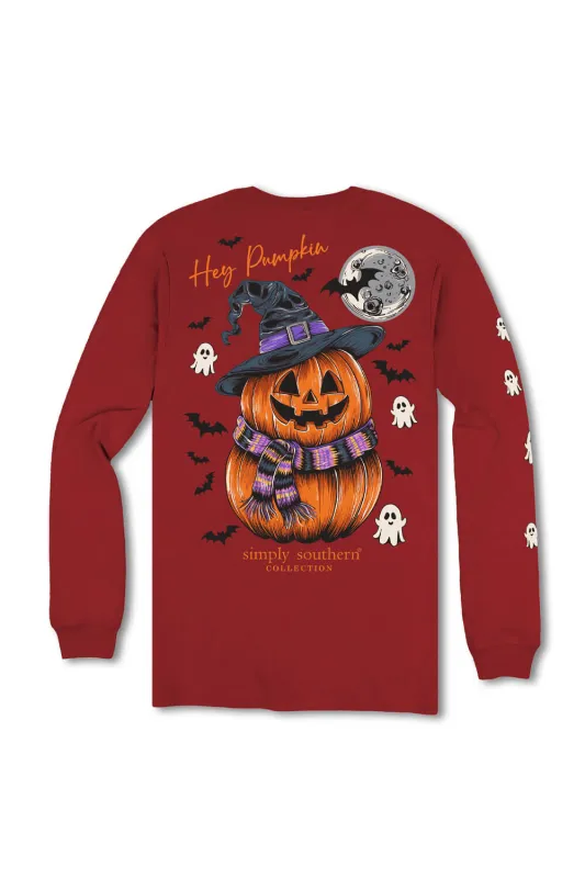 Simply Southern Plus Size Pumpkin Witch Hat Long Sleeve T-Shirt for Women in Red| EXT-LS-PMPKN-CARMINE sold by Glik’s